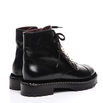 Chanel Crinkled Calfskin Pearl Combat Short Boots 38 Black 4 of 9