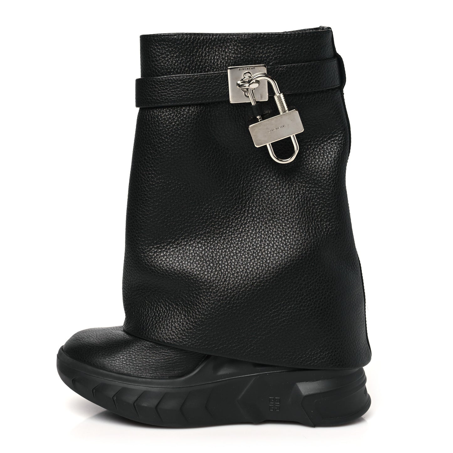 Grained Calfskin Shark Lock Biker Ankle Boots 36 Black