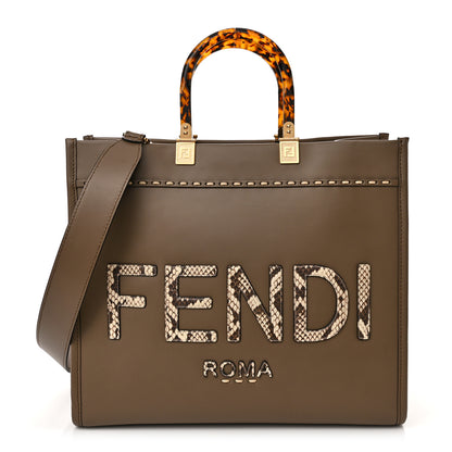 Fendi Vitello King Plexiglass Elaphe Python Print Logo Medium Fendi Sunshine Shopper Tote Tartufo Daisy Roccia 1 of 11