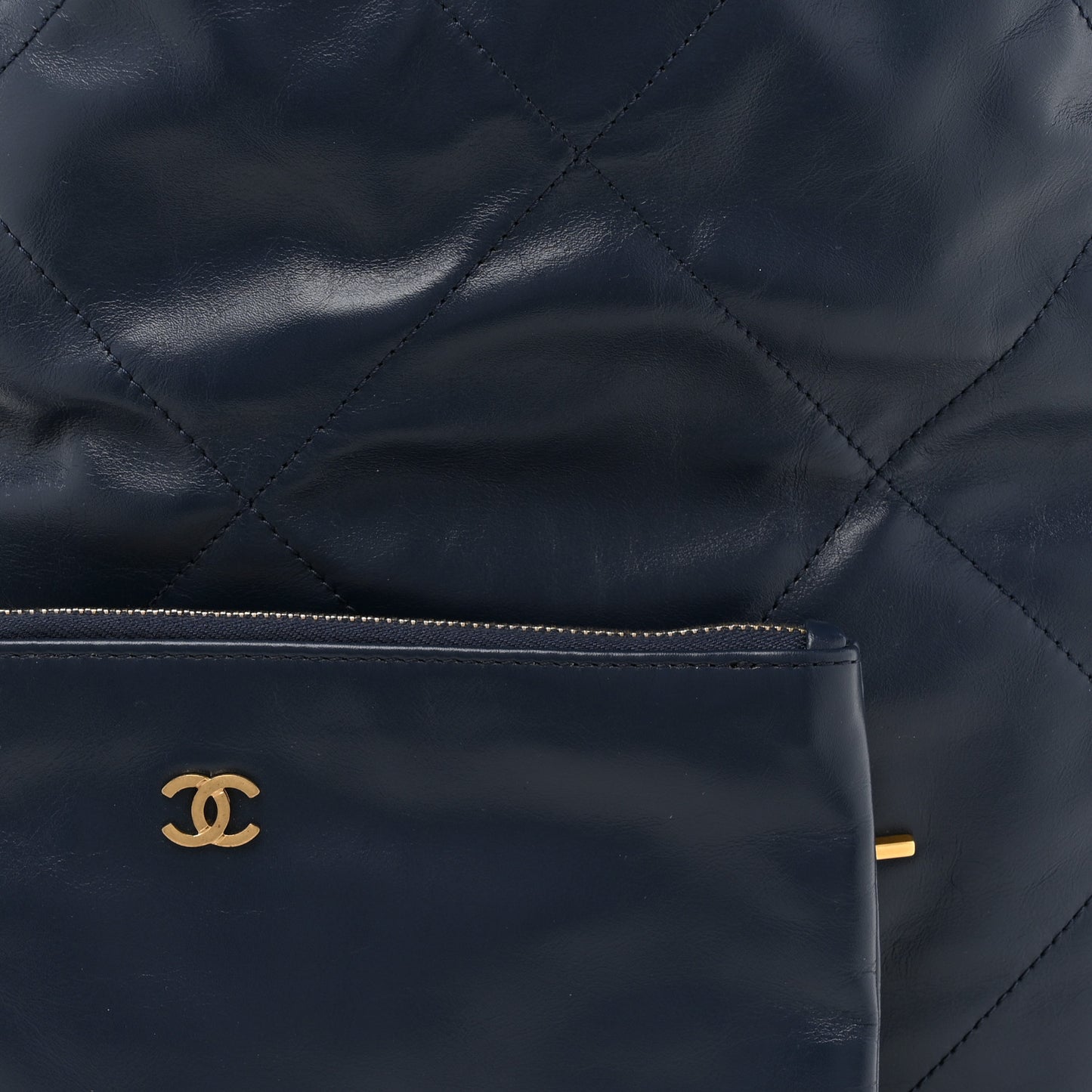 Shiny Calfskin Quilted Small Chanel 22 Navy