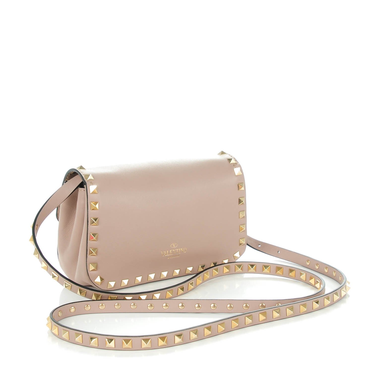 Valentino Garavani Vitello Mini Rockstud Flap Saddle Crossbody Bag Poudre 3 of 9