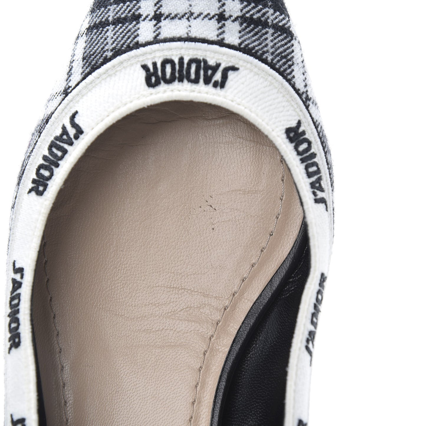 Canvas Tartan J'Adior Embroidered Ballet Flats 38 Black White