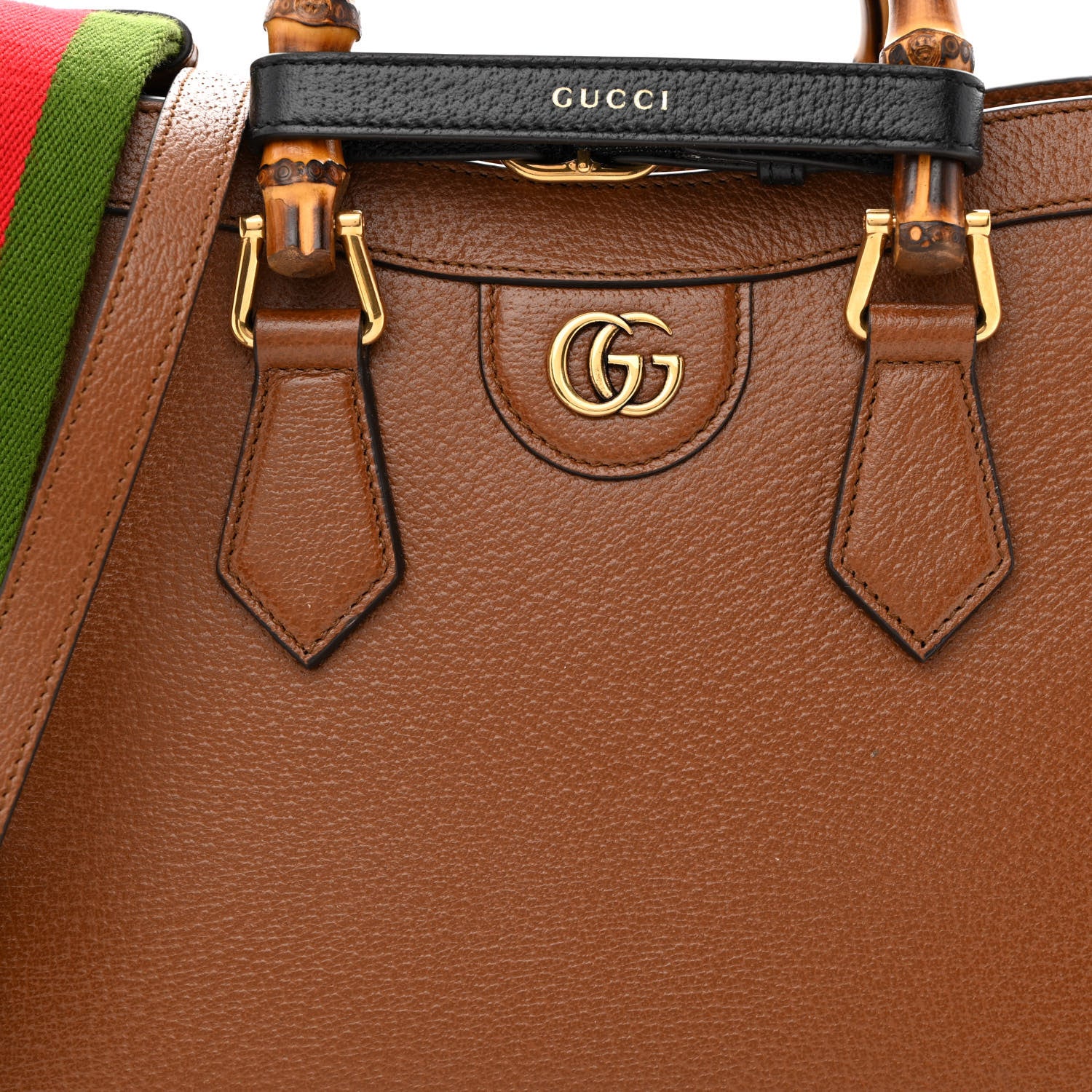 Gucci Textured Dollar Calfskin Web Small Diana Tote Bag Cuir Black 8 of 10