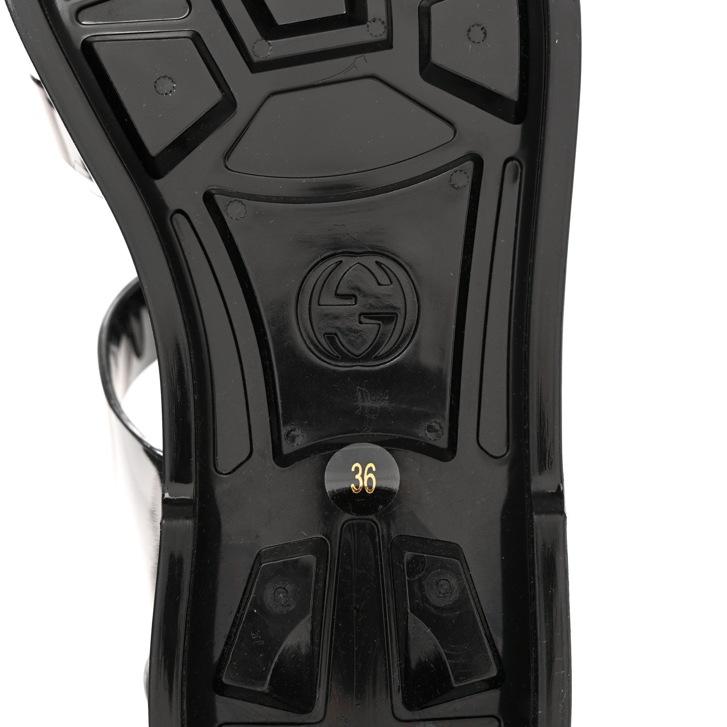 Gucci Shiny Rubber Double G Buckle Strap Sandals 36 Black 6 of 9
