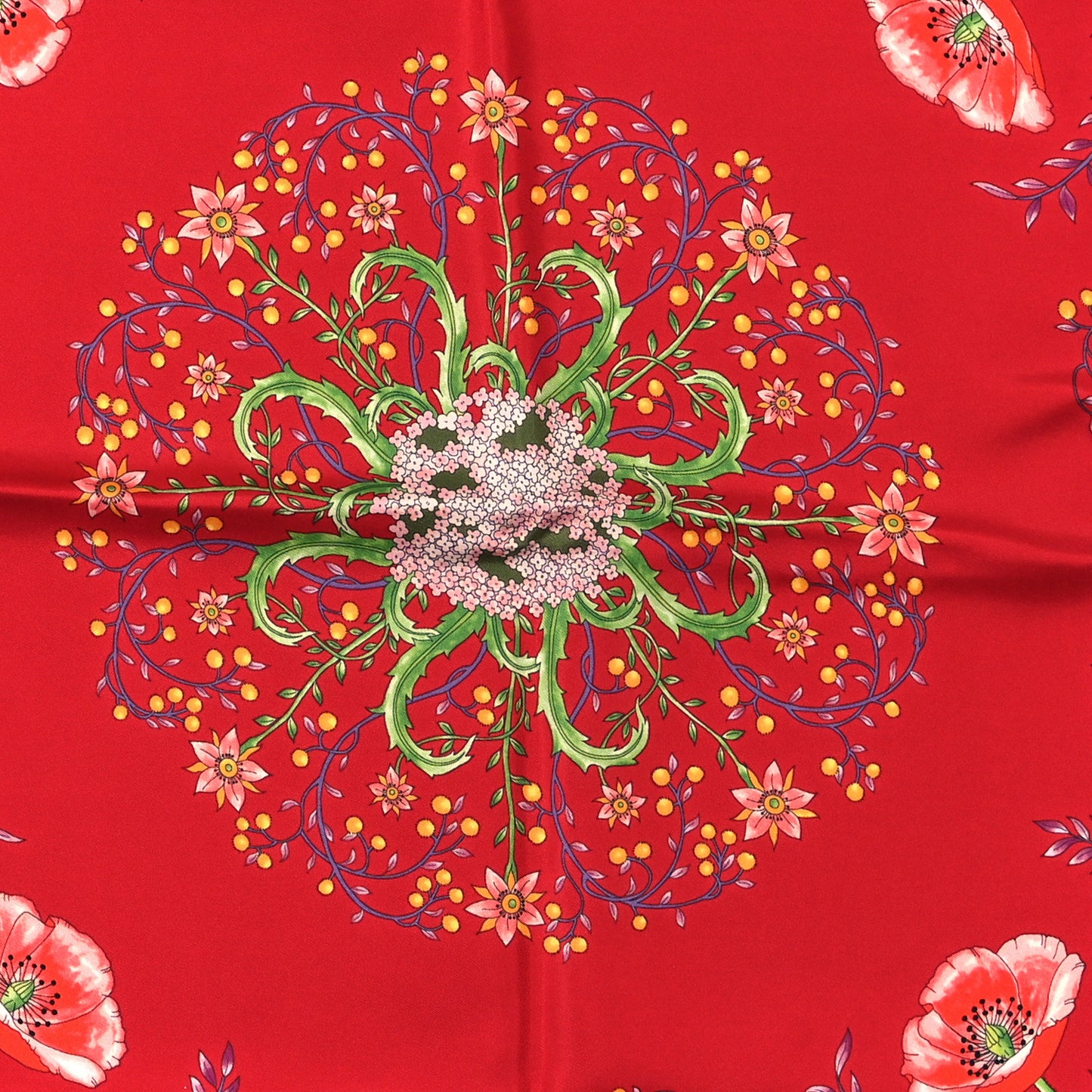 Silk Twill Campanule Cent Square Scarf Red Blue