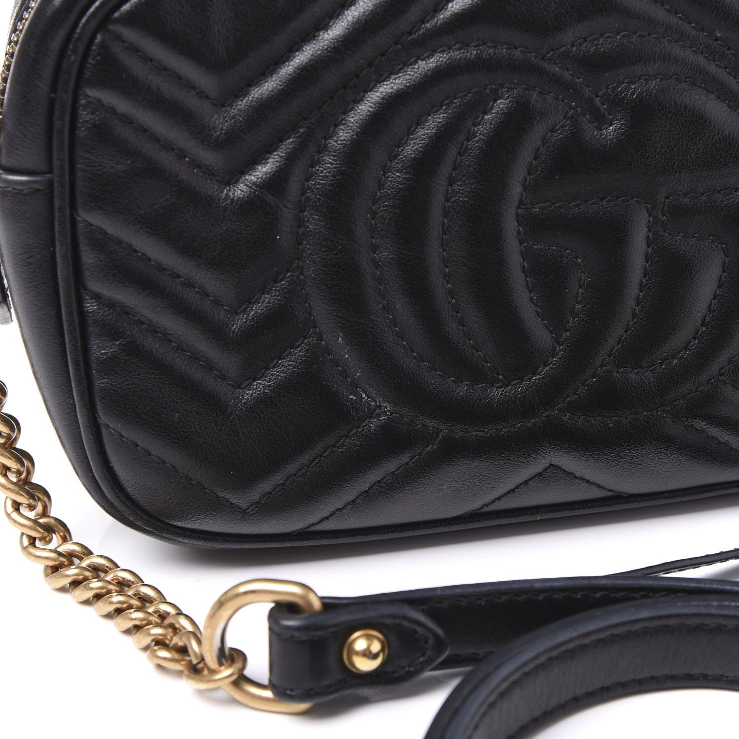 Gucci Calfskin Matelasse Mini GG Marmont Chain Shoulder Bag Black 7 of 13
