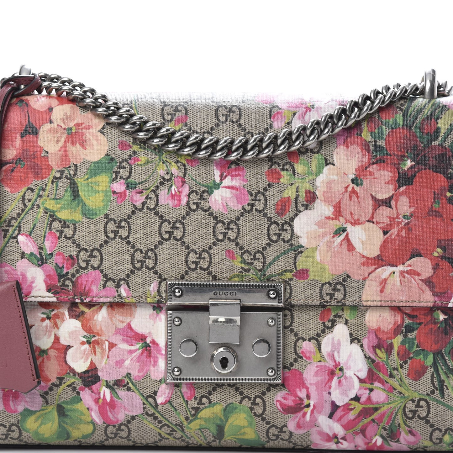GG Supreme Monogram Blooms Medium Padlock Shoulder Bag Beige Multicolor Dry Rose