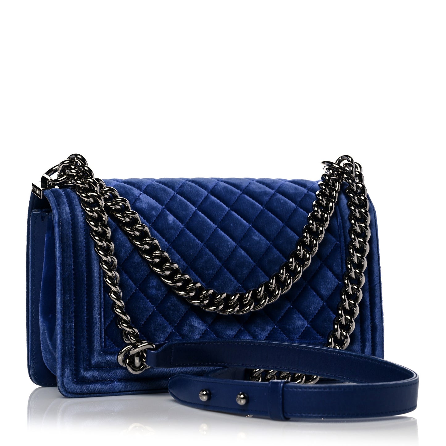 Velvet Quilted Medium Boy Flap Blue