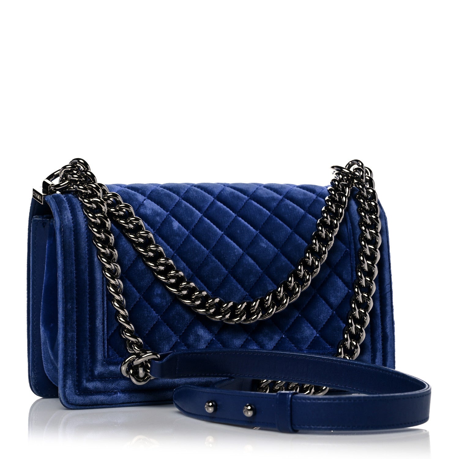 Chanel Velvet Quilted Medium Boy Flap Blue 3 of 21