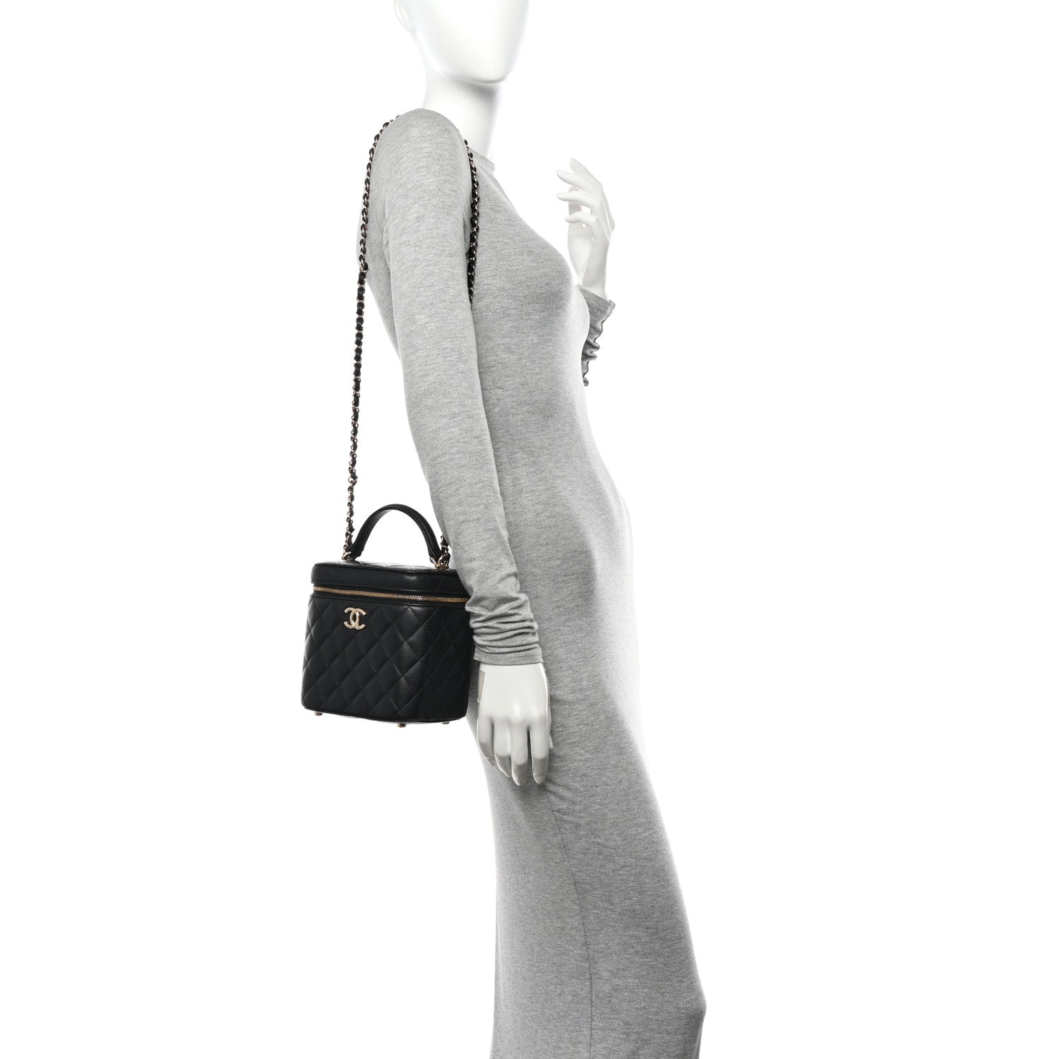 Chanel Caviar Quilted Small Top Handle Vanity Case With Chain Black 2 of 10