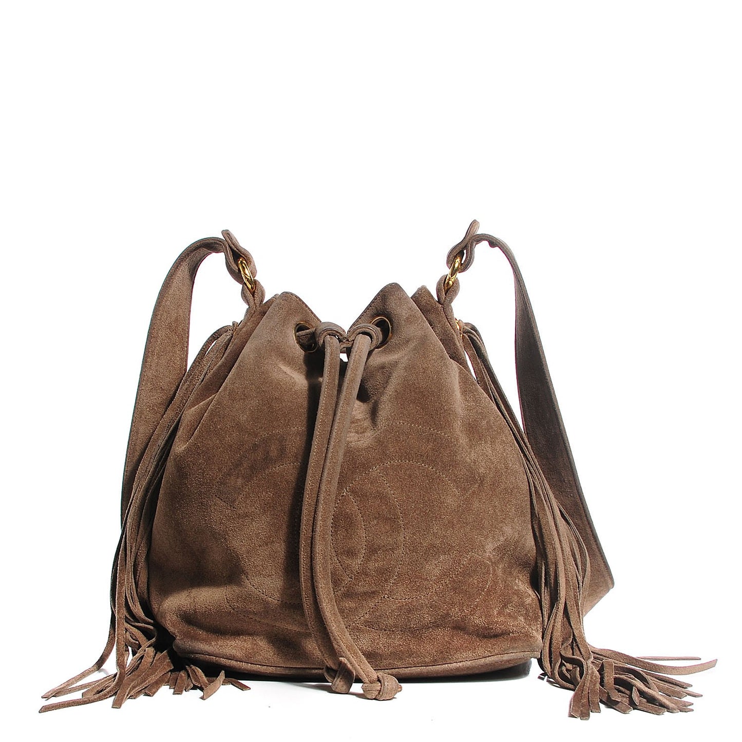 Suede CC Drawstring Shoulder Bag Beige