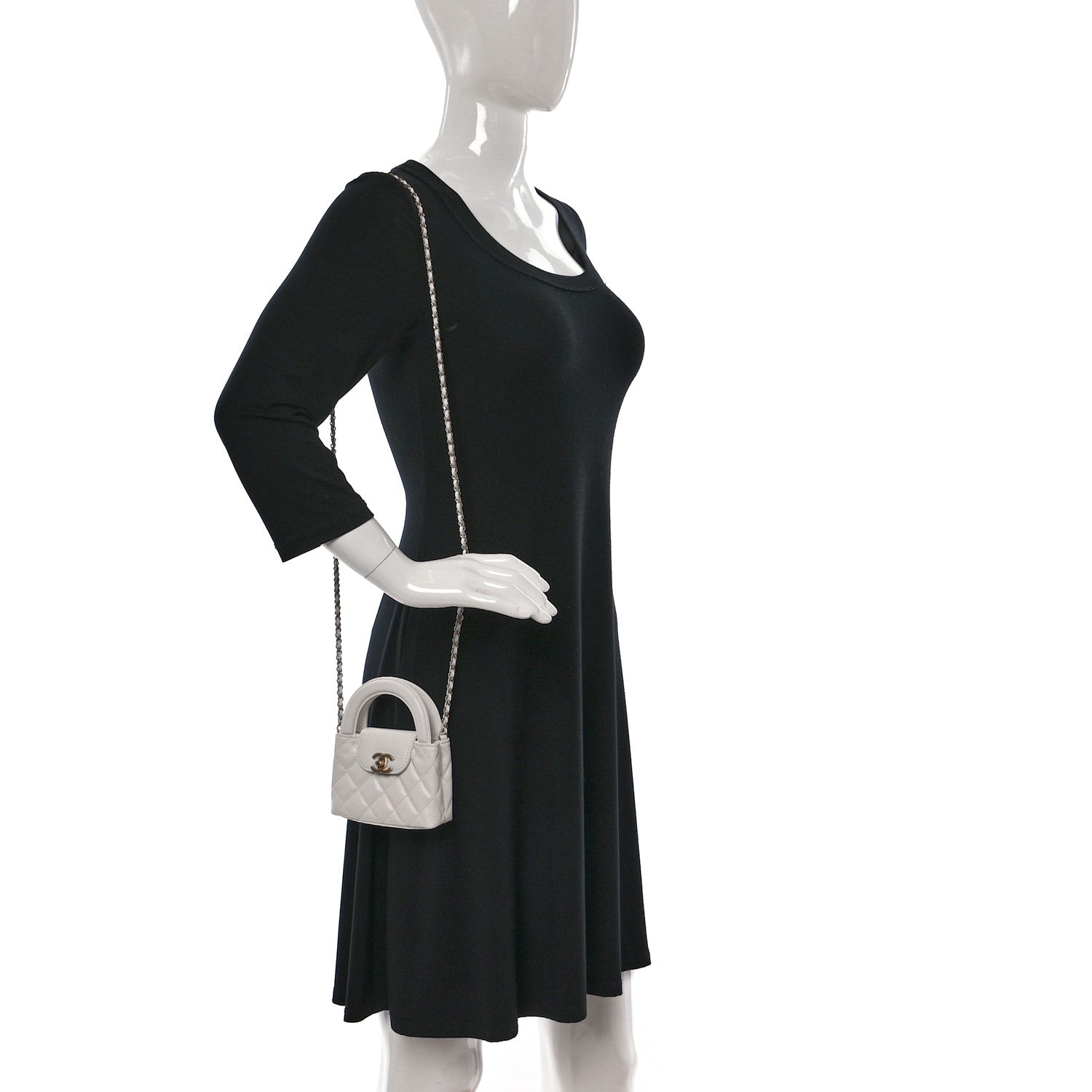 Chanel Shiny Aged Calfskin Quilted Mini Nano Kelly Shopper White 2 of 10