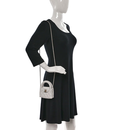 Chanel Shiny Aged Calfskin Quilted Mini Nano Kelly Shopper White 2 of 10