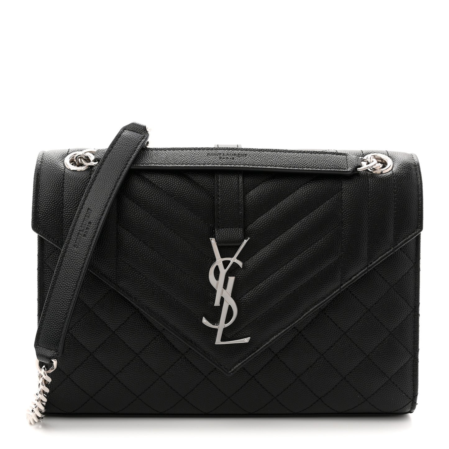 Grain De Poudre Textured Mixed Matelasse Triquilt Medium Monogram Satchel Black