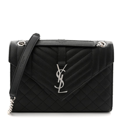 Saint Laurent Grain De Poudre Textured Mixed Matelasse Triquilt Medium Monogram Satchel Black 1 of 11