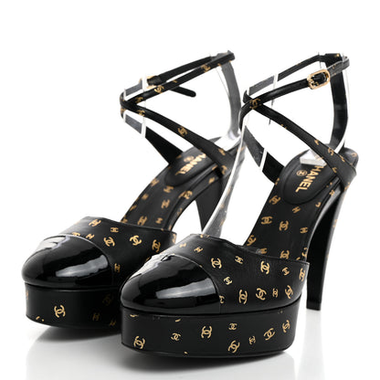 Chanel Printed Lambskin CC Platform Pumps 36.5 Black Gold 3 of 8