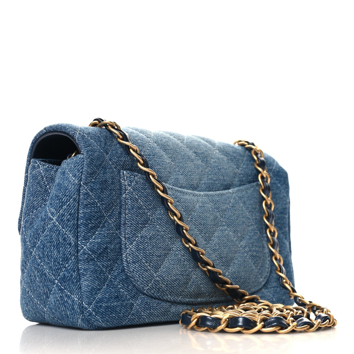 Washed Denim Quilted Mini Rectangular Flap Blue