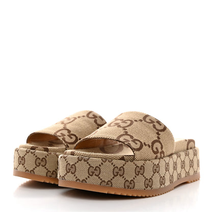 Gucci Monogram Jumbo GG Angelina Platform 55mm Slide Sandals 38 Beige 3 of 8