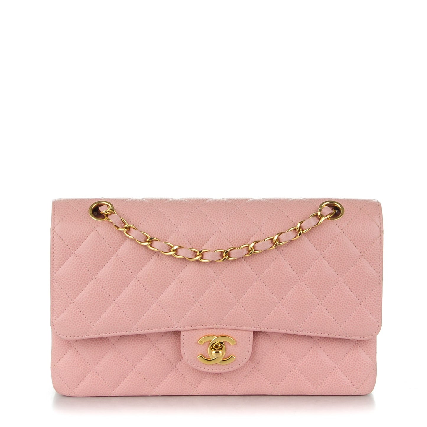 Caviar Quilted Medium Double Flap Pink