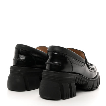 Gucci Magnum Calfskin Nappa Samoa Womens Horsebit Platform Chunky Lug Sole 40mm Loafers 38 Black 4 of 11