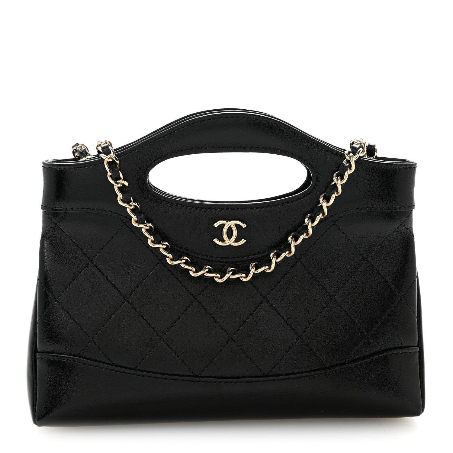 Chanel Shiny Crumpled Calfskin Quilted Nano 31 Shopping Bag Black 1 of 11