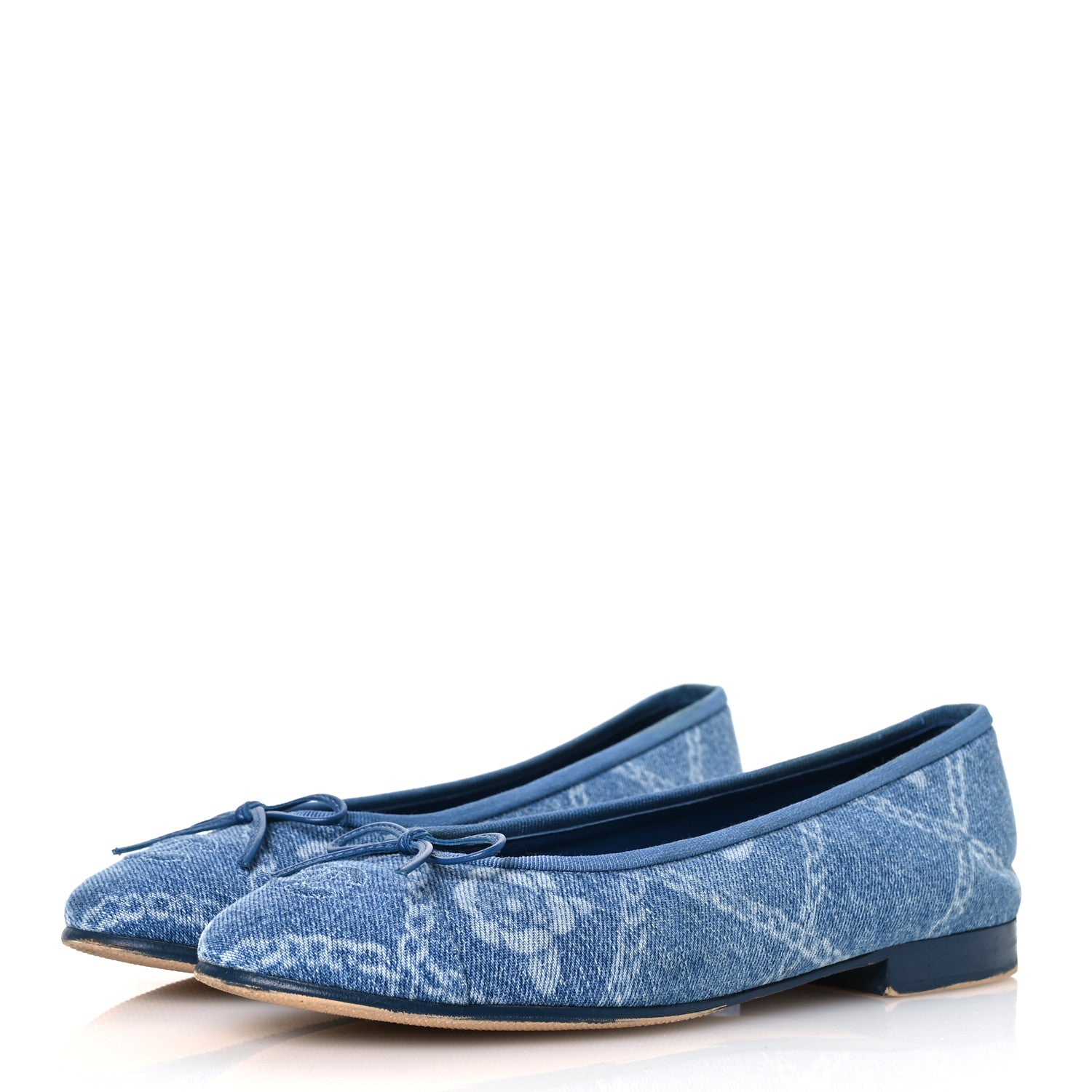 Chanel Denim Printed Cap Toe Ballerina Flats 38 Blue 4 of 16