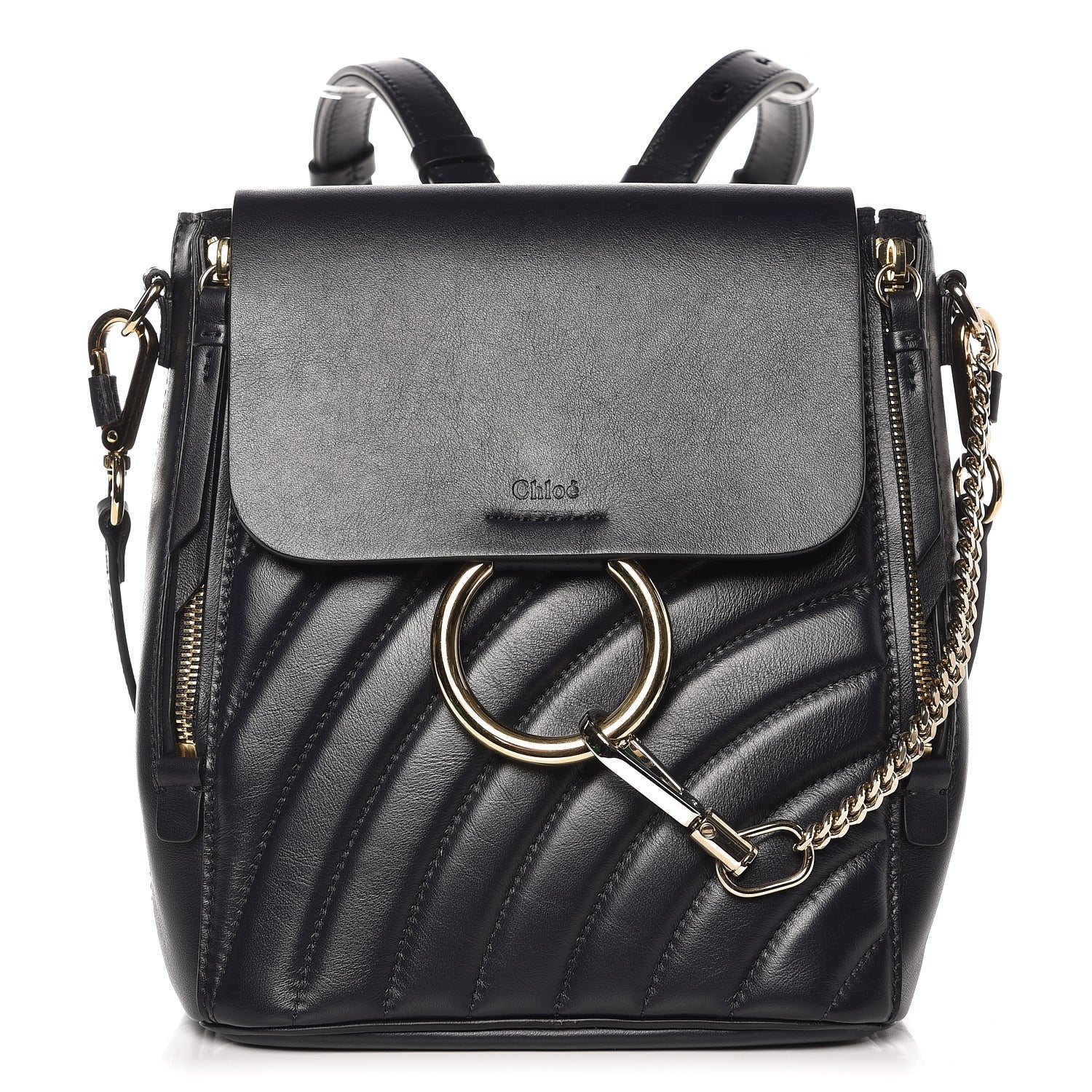 Chloe Calfskin Quilted Medium Faye Backpack Full Blue 1 of 7