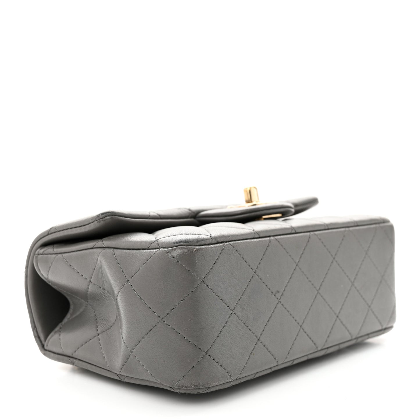 Lambskin Quilted Mini Top Handle Rectangular Flap Dark Grey