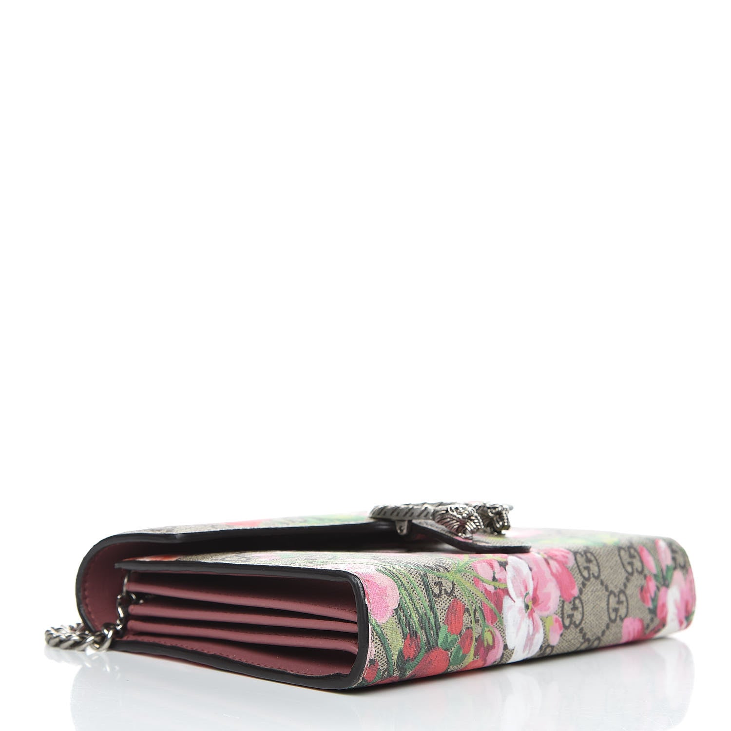 Gucci GG Supreme Monogram Blooms Mini Dionysus Chain Wallet Beige Multicolor Dry Rose 4 of 10