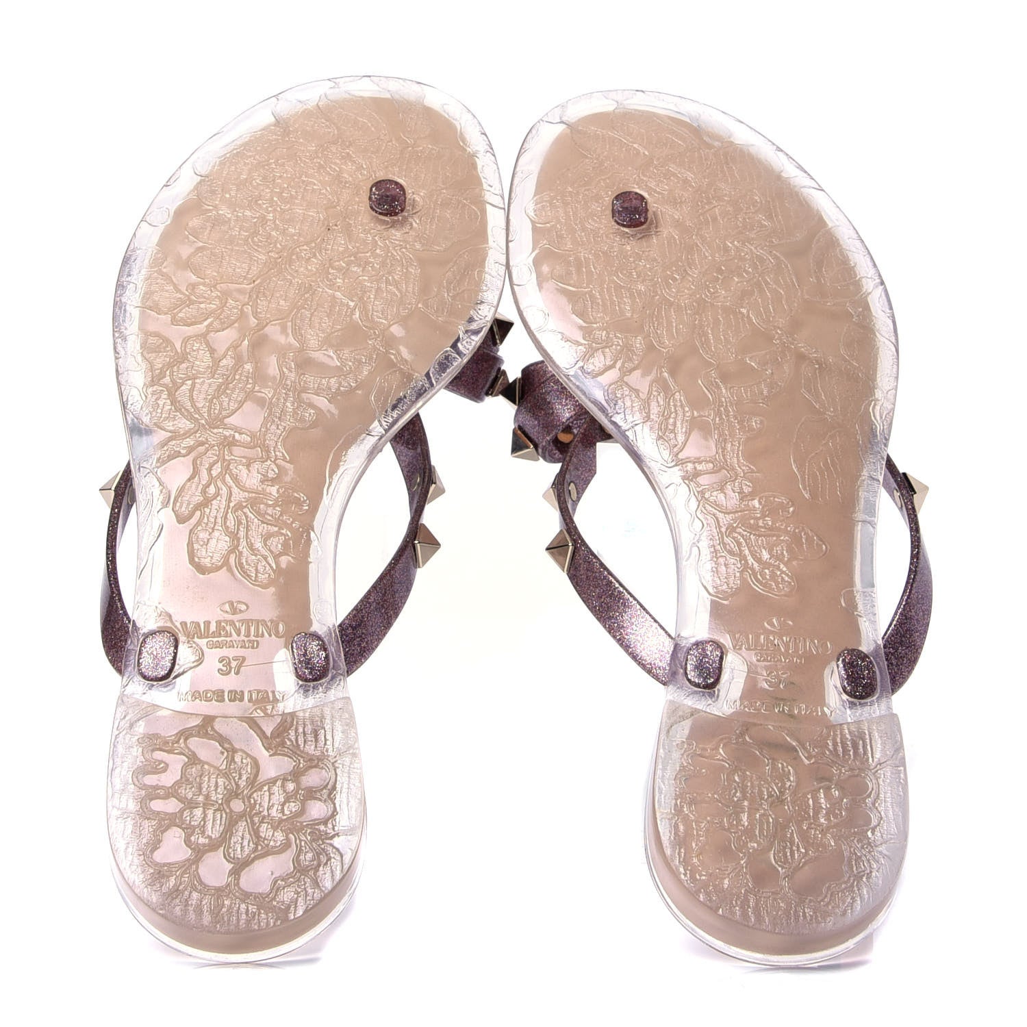 Valentino Garavani PVC Jelly Glitter Rockstud Bow Thong Sandals 37 Multicolor 5 of 6