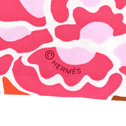 Hermes Silk Bingata Twilly Fuchsia Corail Brun 3 of 5