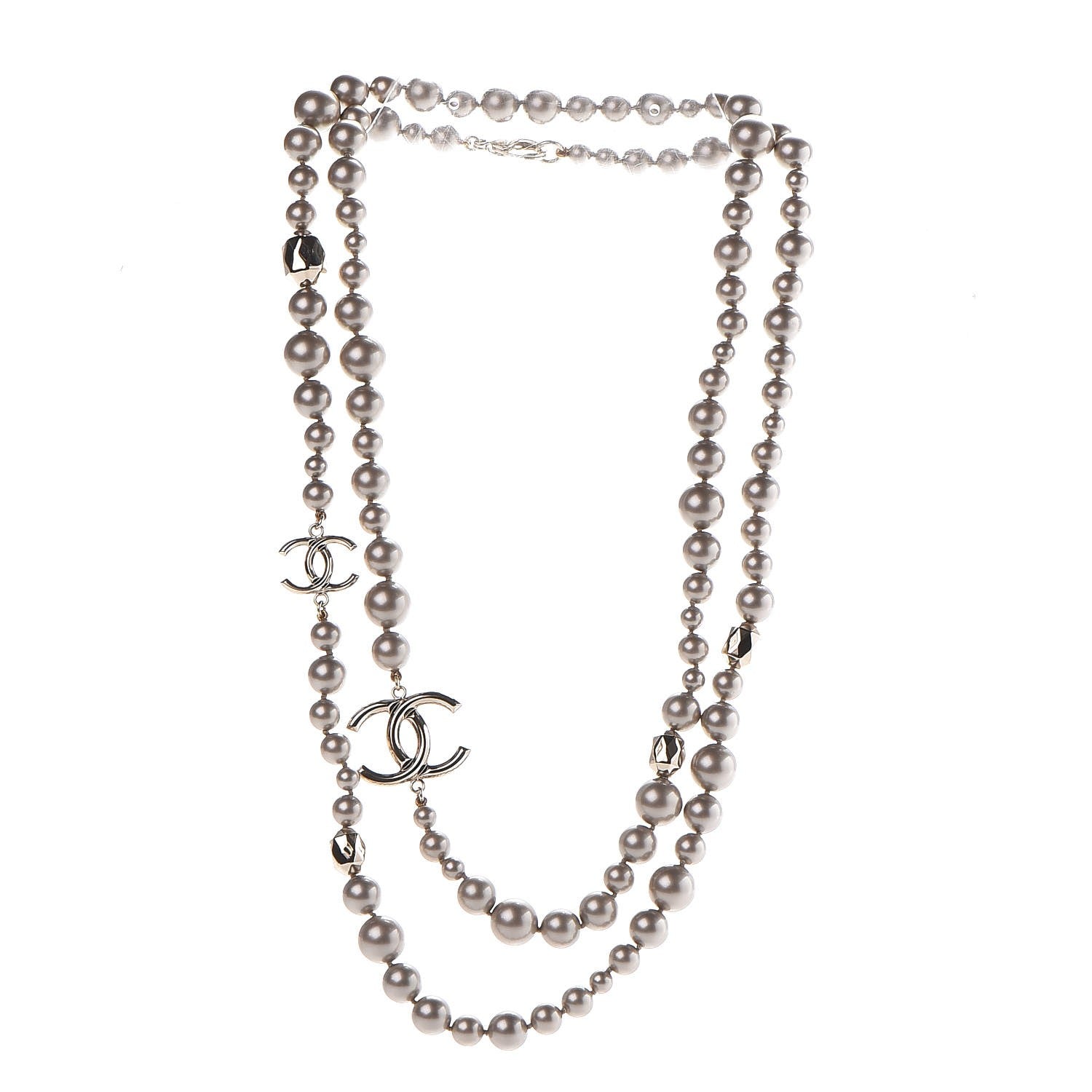 Chanel Resin Pearl CC Long Necklace in Golden Pearly Beige 3 of 5