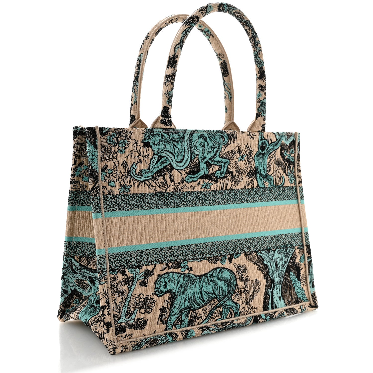 Christian Dior Raffia Embroidered Dioriviera Medium Book Tote Aquamarina 3 of 10