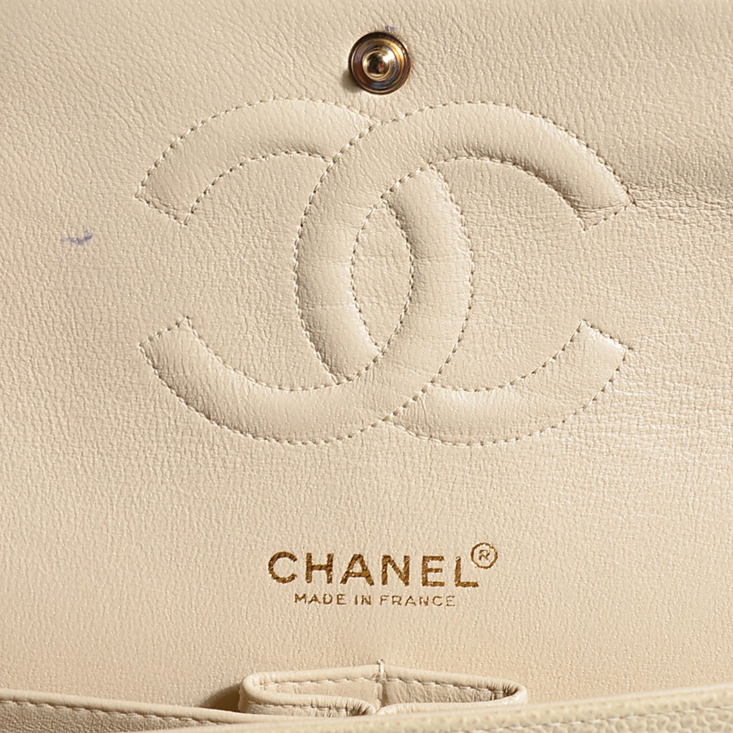 Caviar Quilted Medium Double Flap Beige Clair