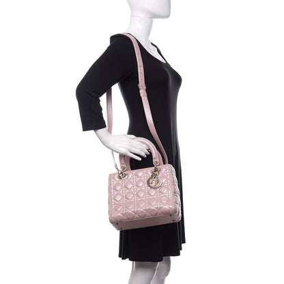 Christian Dior Pearly Lambskin Cannage Medium Lady Dior Lotus 3 of 15