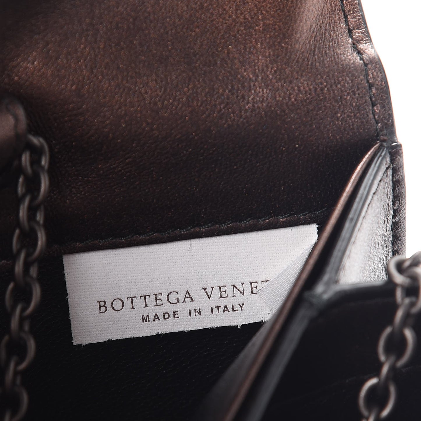Metallic Nappa Intrecciato Continental Wallet on Chain Dark Copper