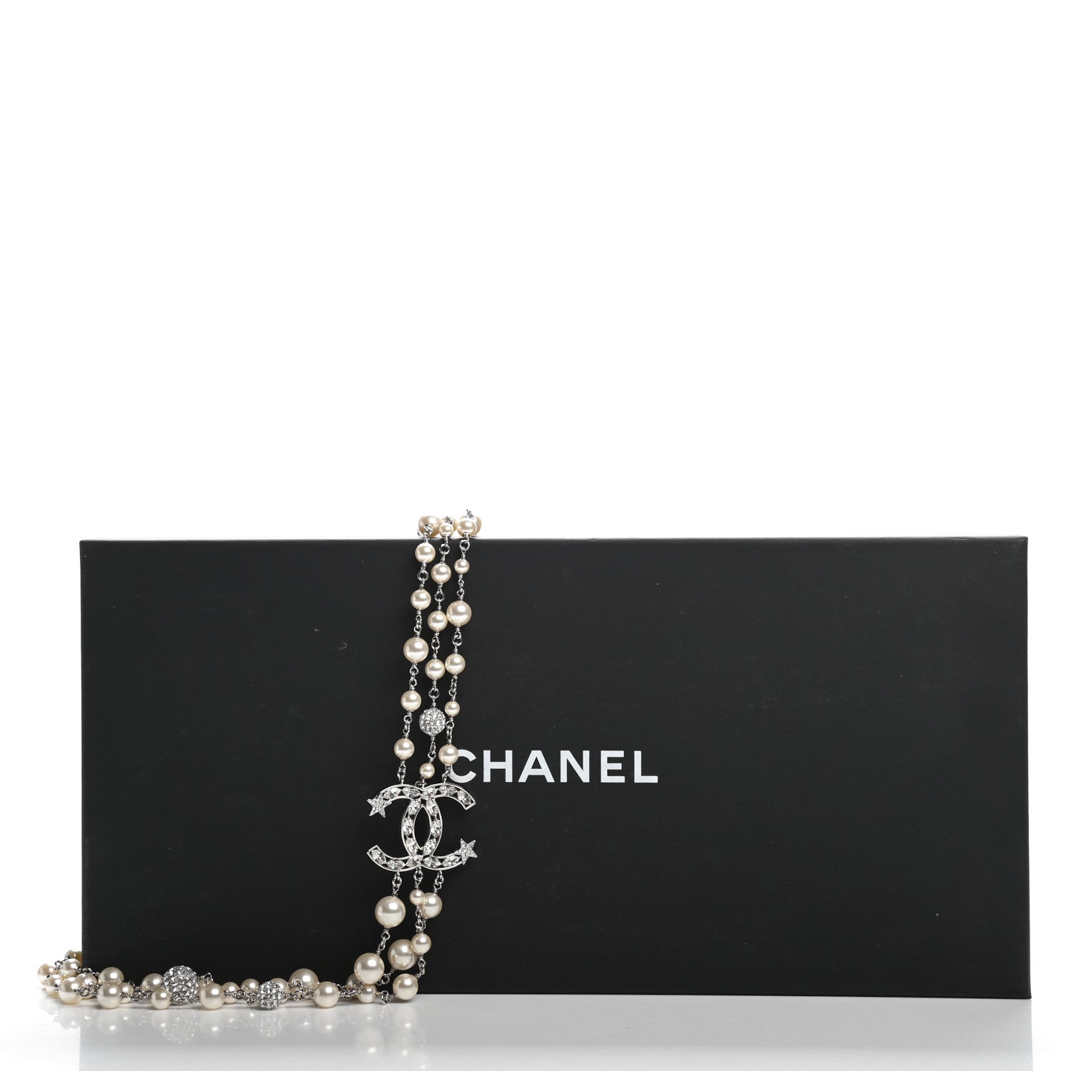 Chanel Pearl Crystal CC Starfall Multi Strand Necklace Silver 5 of 5