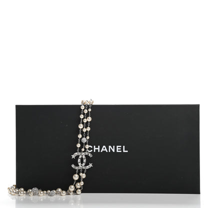 Chanel Pearl Crystal CC Starfall Multi Strand Necklace Silver 5 of 5