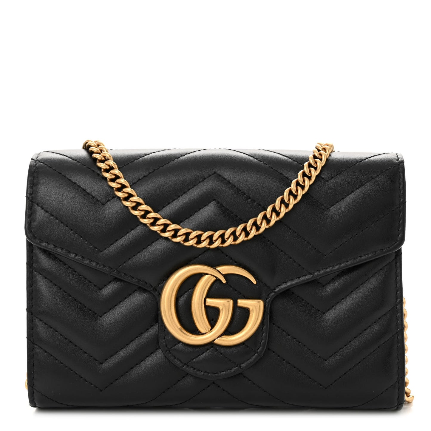 Calfskin Matelasse GG Marmont Chain Wallet Black