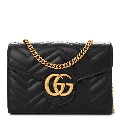 Gucci Calfskin Matelasse GG Marmont Chain Wallet Black 1 of 12