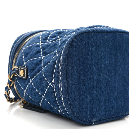 Chanel Denim Quilted Denim Trip Vanity Cosmetic Case Blue 10 of 14
