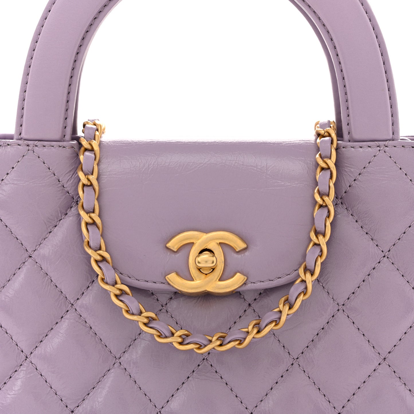 Shiny Aged Calfskin Quilted Nano Kelly Shopper Lilac