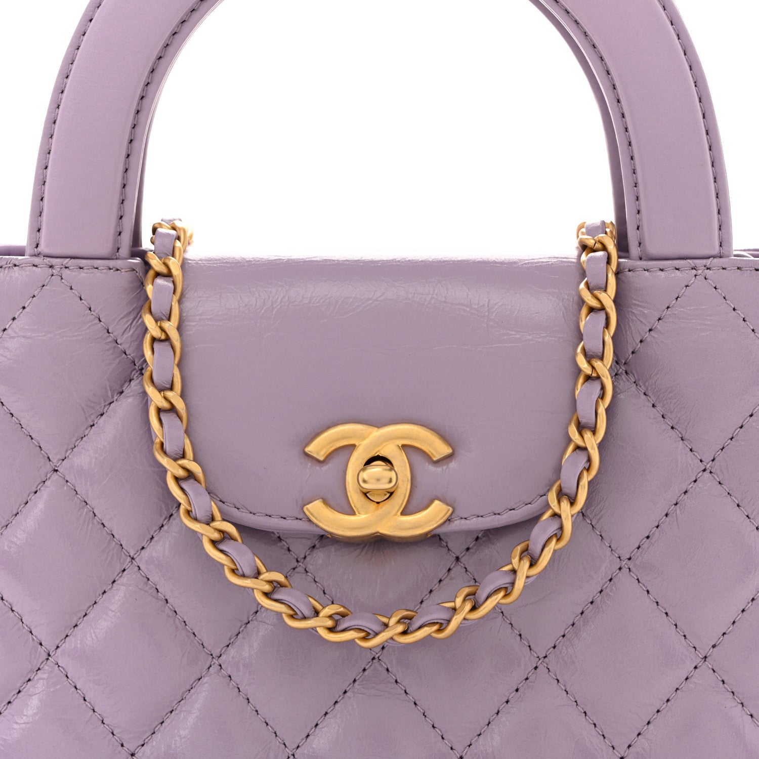 Chanel Shiny Aged Calfskin Quilted Nano Kelly Shopper Lilac 15 of 19