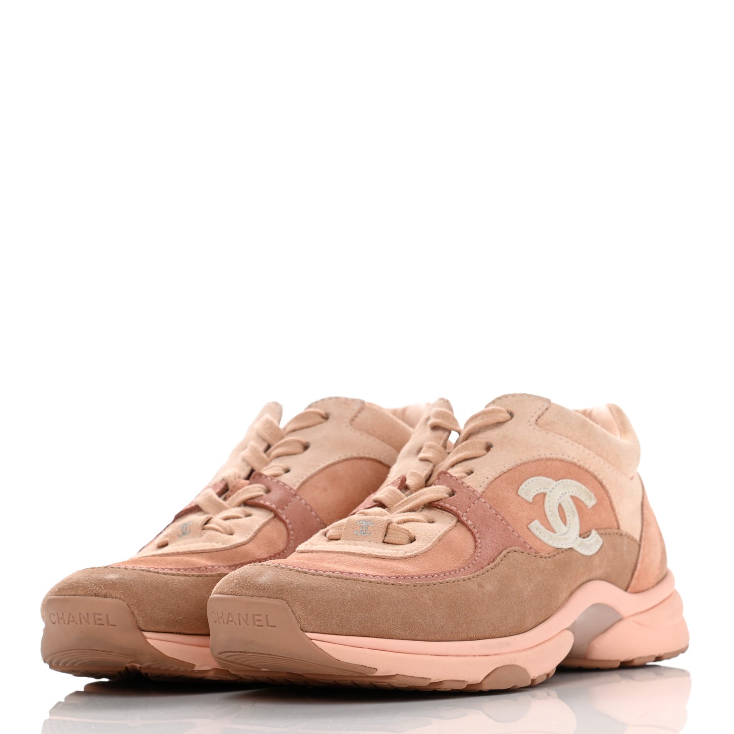 Nylon Lambskin Suede Calfskin CC Sneakers 36.5 Pink