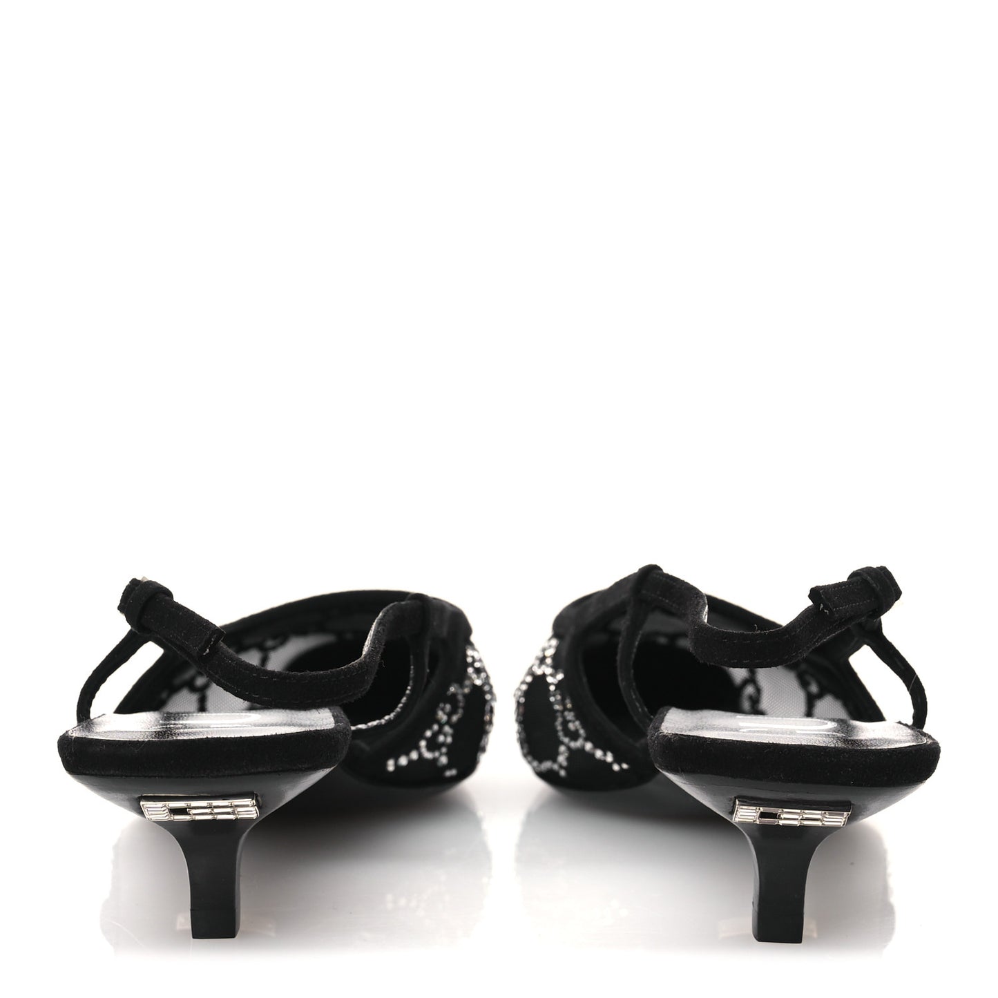 Tela Retino Kid Scamosciato Crystal GG Monogram Square G 35mm Slingback Pumps 38 Black