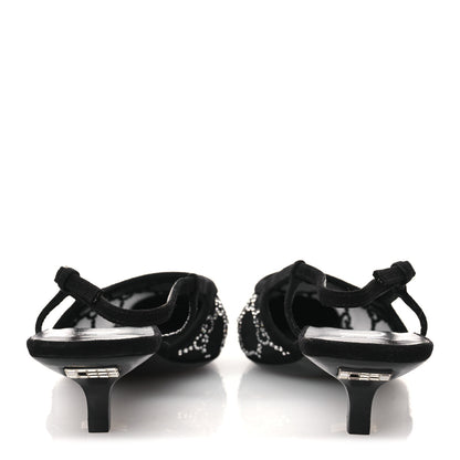Gucci Tela Retino Kid Scamosciato Crystal GG Monogram Square G 35mm Slingback Pumps 38 Black 6 of 10
