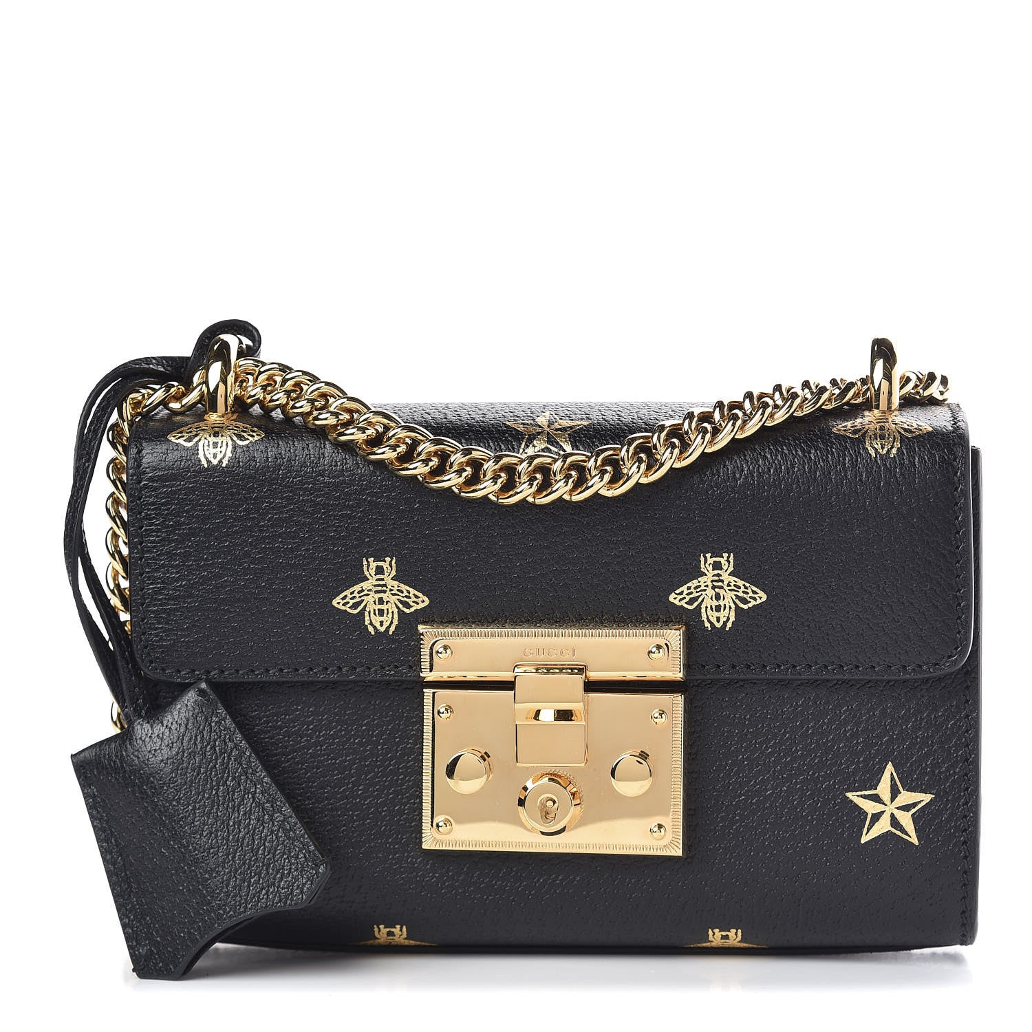 Gucci Grained Calfskin Bee Star Small Padlock Shoulder Bag Black 1 of 11