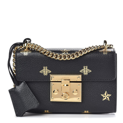 Gucci Grained Calfskin Bee Star Small Padlock Shoulder Bag Black 1 of 11