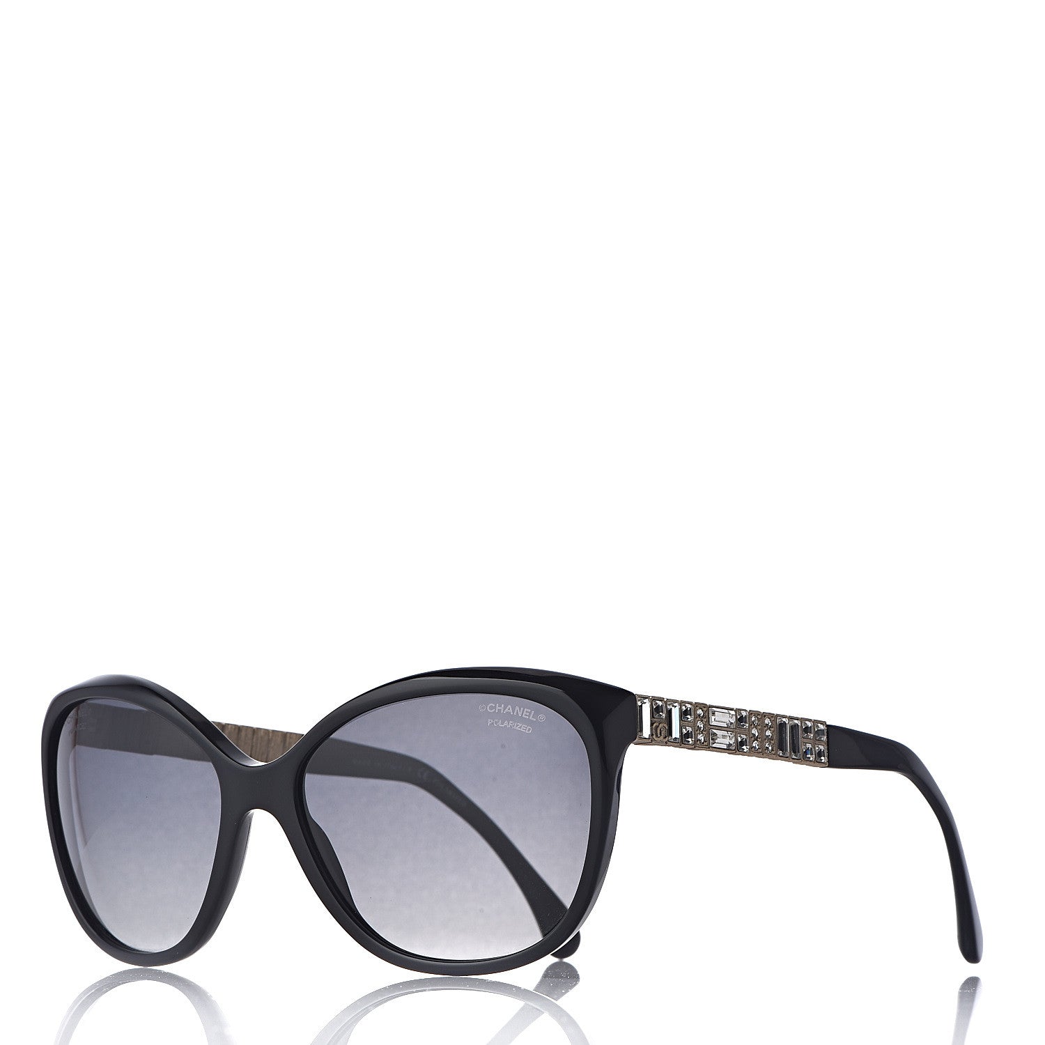 Chanel Crystal Baguette Polarized Cat Eye Sunglasses 5309-B Black 1 of 8