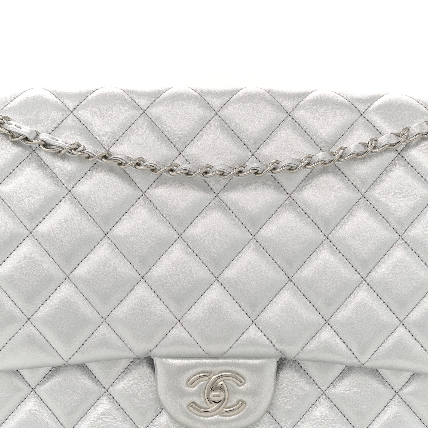 Chanel Metallic Lambskin Quilted XXL Travel Flap Bag Silver 8 of 11